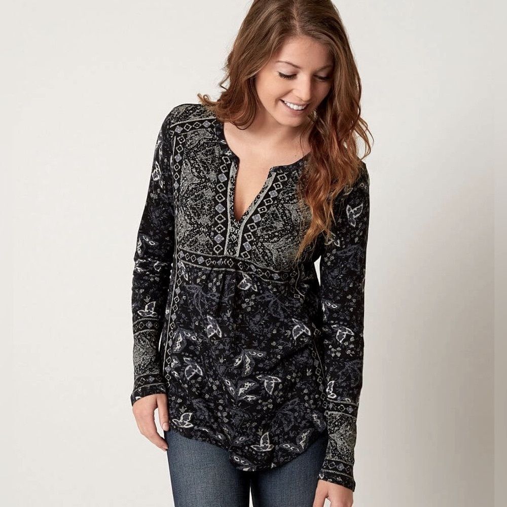 Lucky Brand Printed Top Ladies Size Medium Color: Black Multi // Soft!